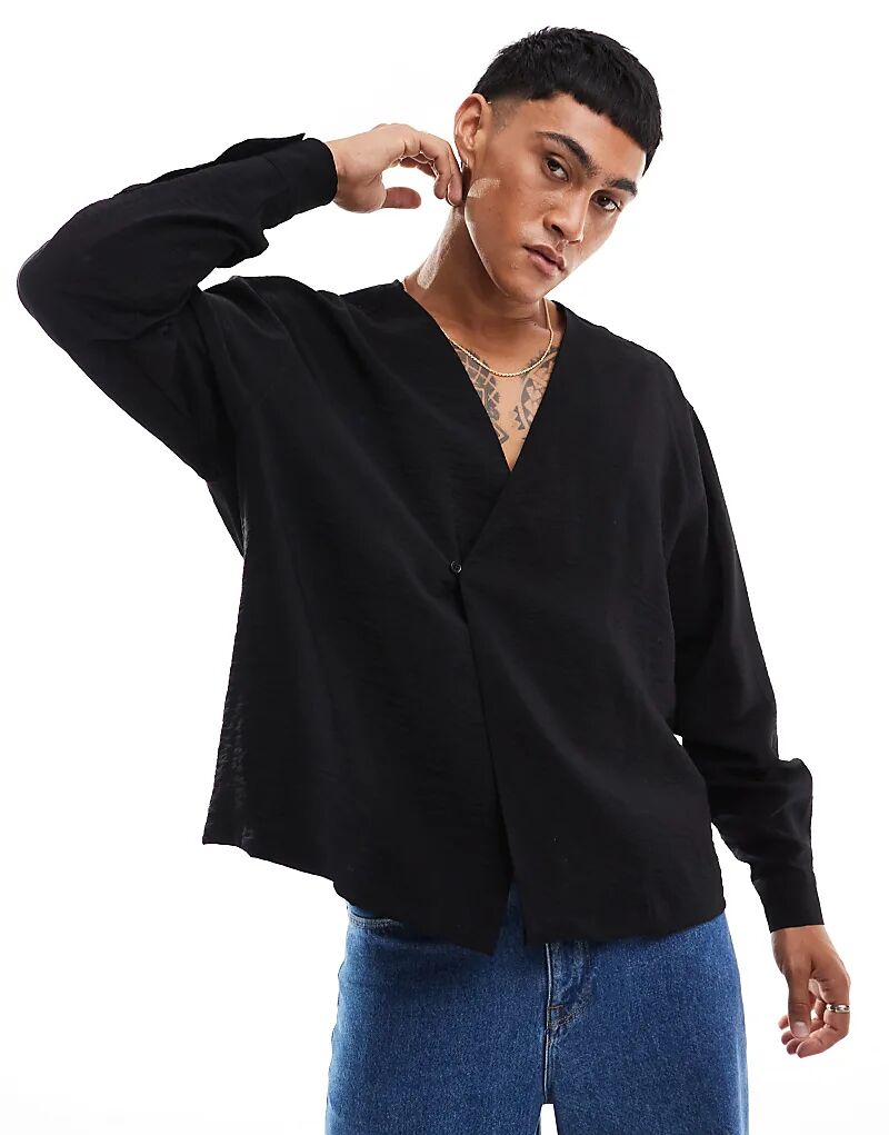 

Свободная рубашка свободного кроя из черной жатой ткани ASOS DESIGN