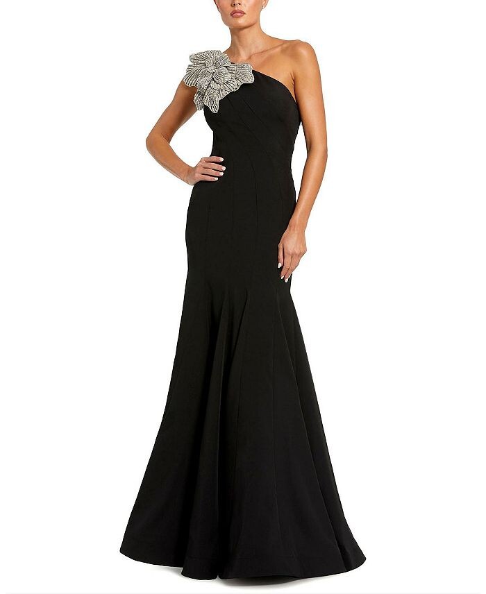 

Mac Duggal Платье на одно плечо с цветочным узором, черный