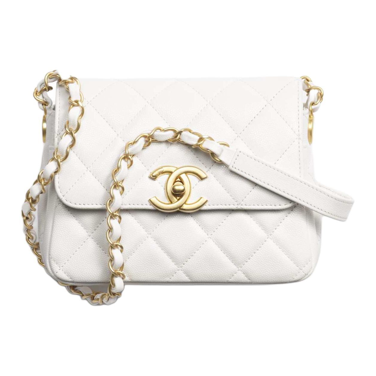 

CHANEL Яркая зернистая кожаная сумка через плечо миниатюрная женская белая