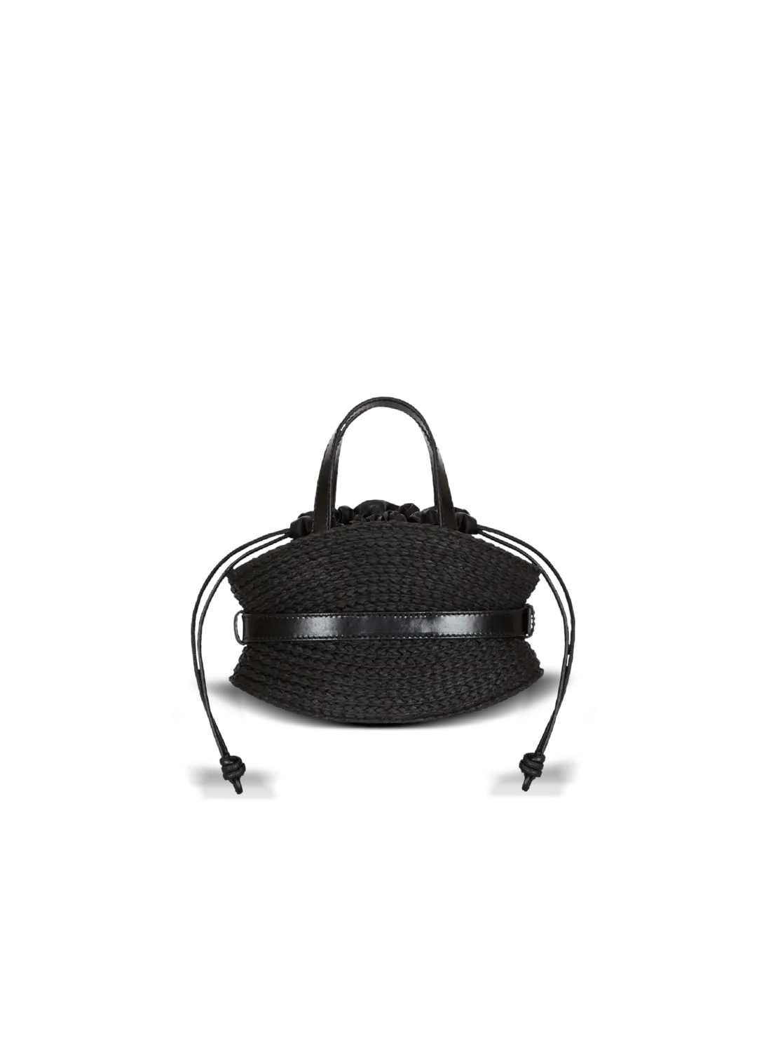 Мини-сумка Shuffle из телячьей кожи и рафии Balmain, черный — фото 4