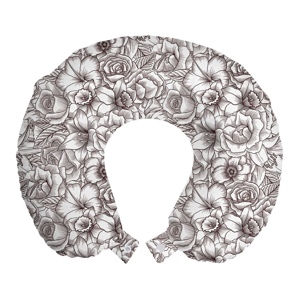 

ABAKUHAUS Ботаническая дорожная подушка для шеи, винтажные эскизы цветов, пенопластовые дорожные принадлежности для самолета и автомобиля, 30x30 см, темно-бордовый белый