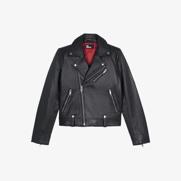 

Асимметричная застежка-куртка из овчины и кожи байкера The Kooples, черный