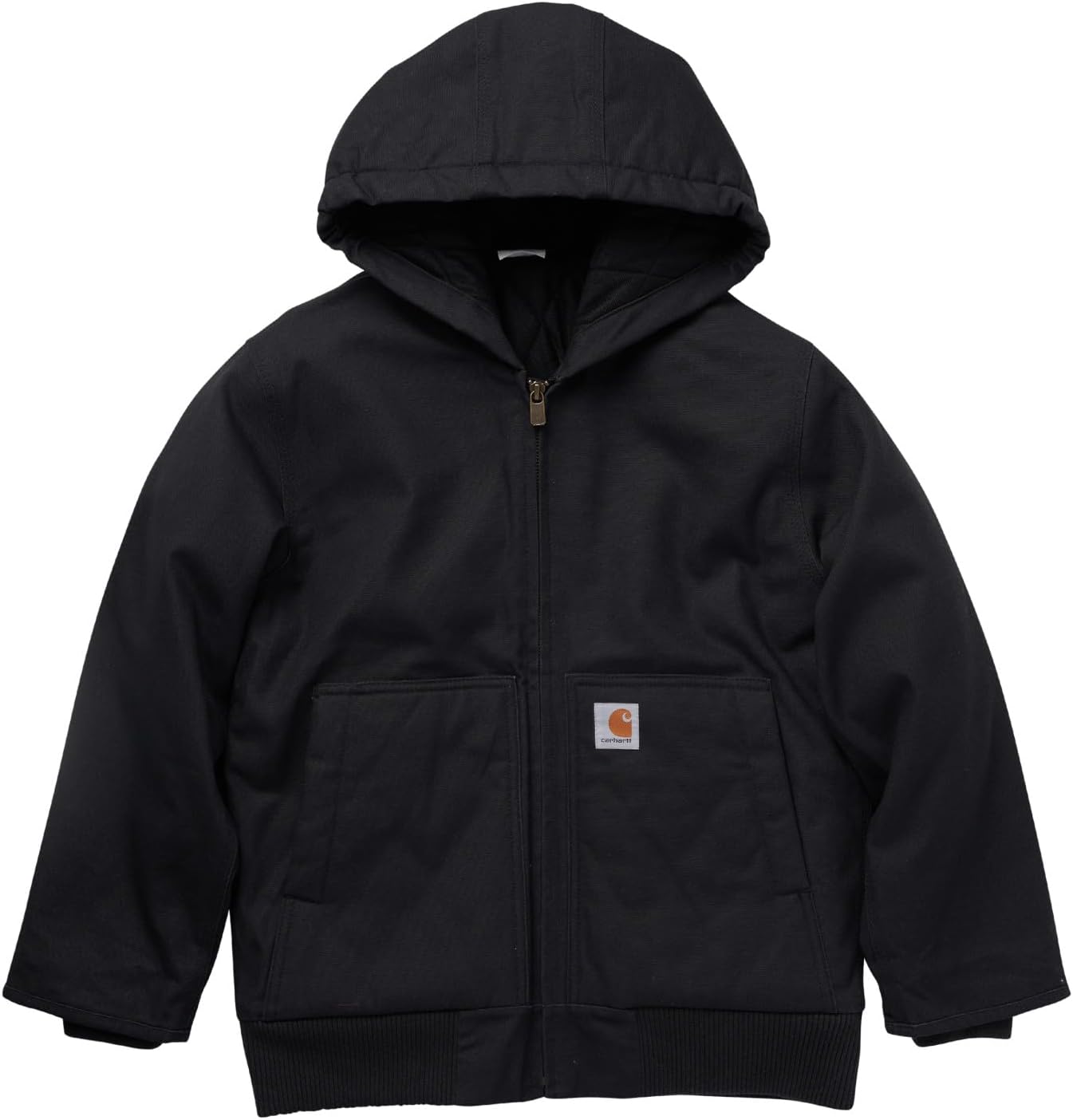 

Carhartt Boys' Flannel-Lined Hooded Canvas Insulated Zip-Up Jacket, Caviar Black