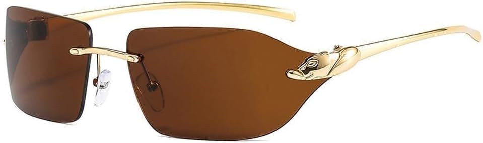 

Винтажные уникальные солнцезащитные очки с принтом гепарда для женщин, без оправы, с прозрачными линзами, как у океанских птиц, мужские солнцезащитные очки с защитой от УФ-излучения UV400 LXLHWN, Golden Tea