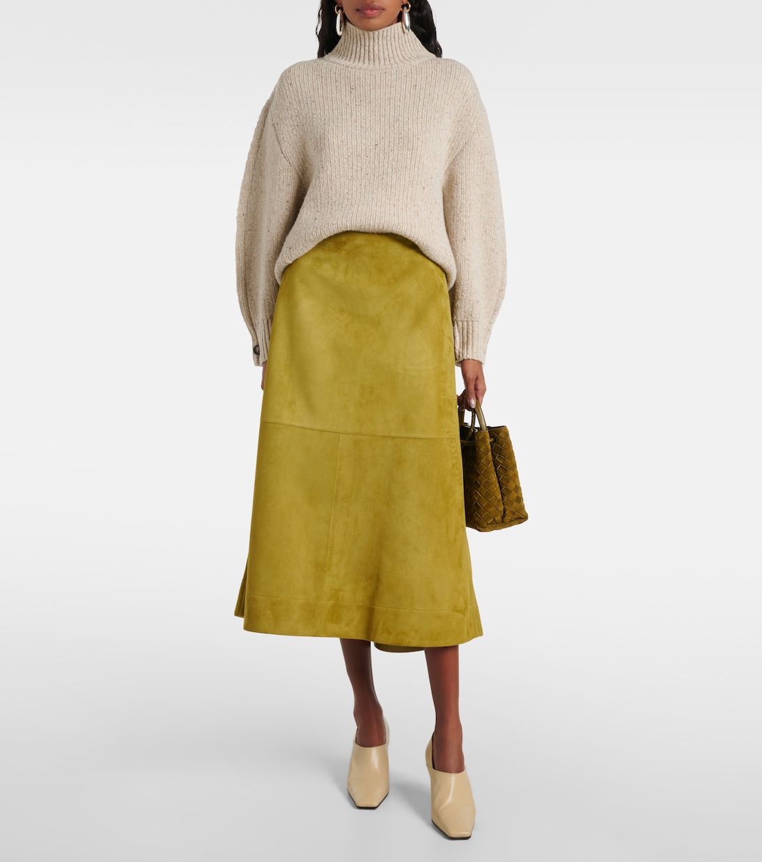Юбка миди из замши Bottega Veneta, Marsh — фото 2