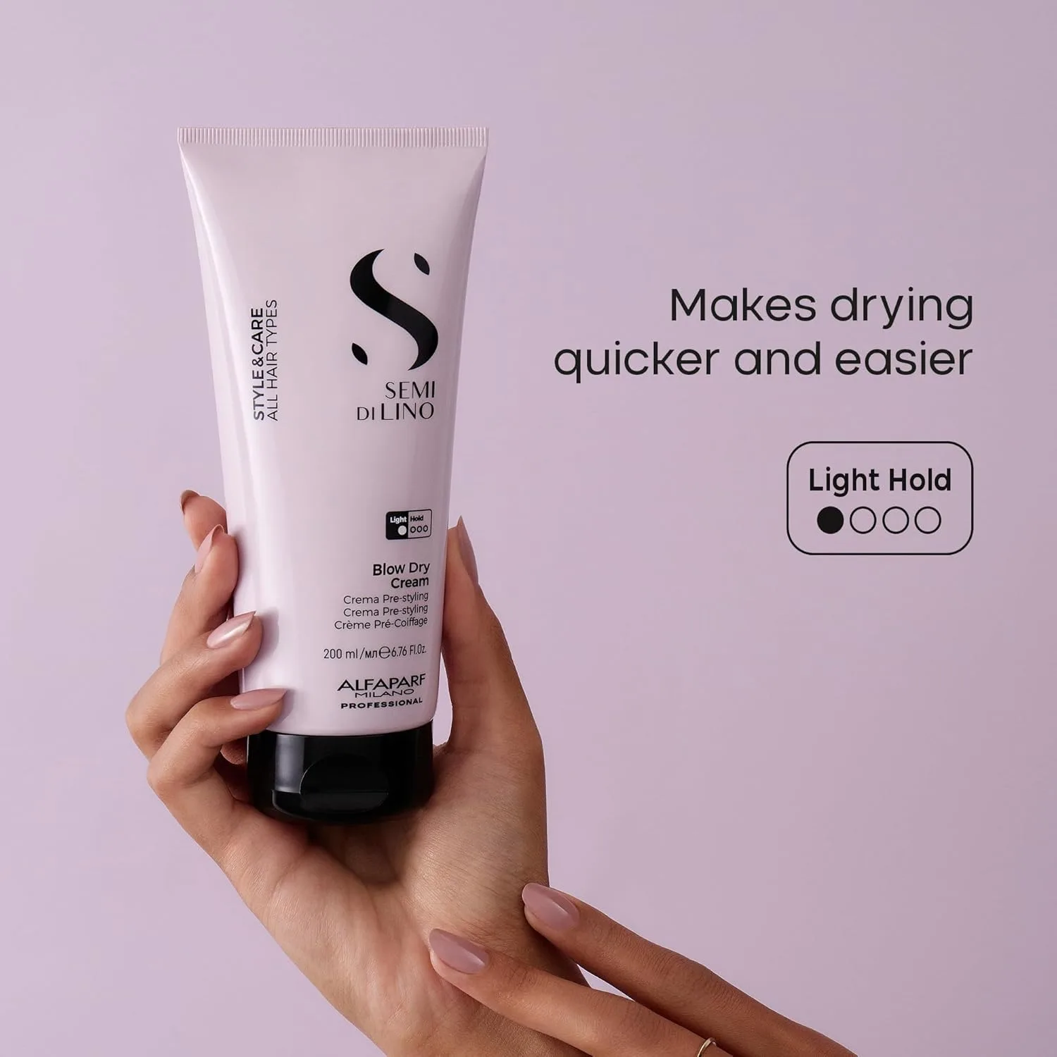 Крем для укладки волос Alfaparf Milano Semi di Lino Style & Care Blow Dry Cream - Легкая фиксация - Крем для укладки волос для всех типов волос - Термозащита (200 мл) — фото 3