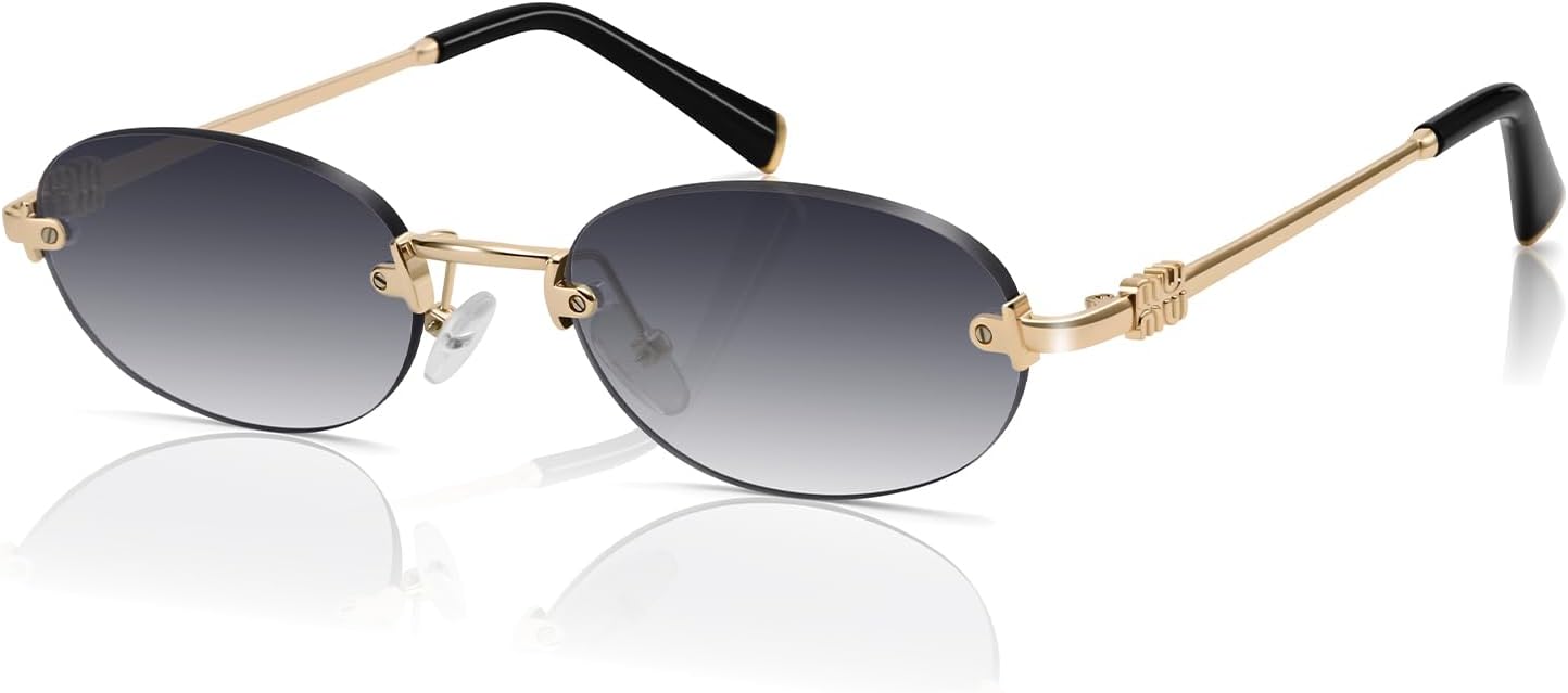 

Солнцезащитные очки Bouryo Retro Small Oval для женщин - модные солнцезащитные очки без металлической оправы - стильные узкие солнцезащитные очки в стиле Y2K от дизайнеров, A2-gold/Light Gray Lens