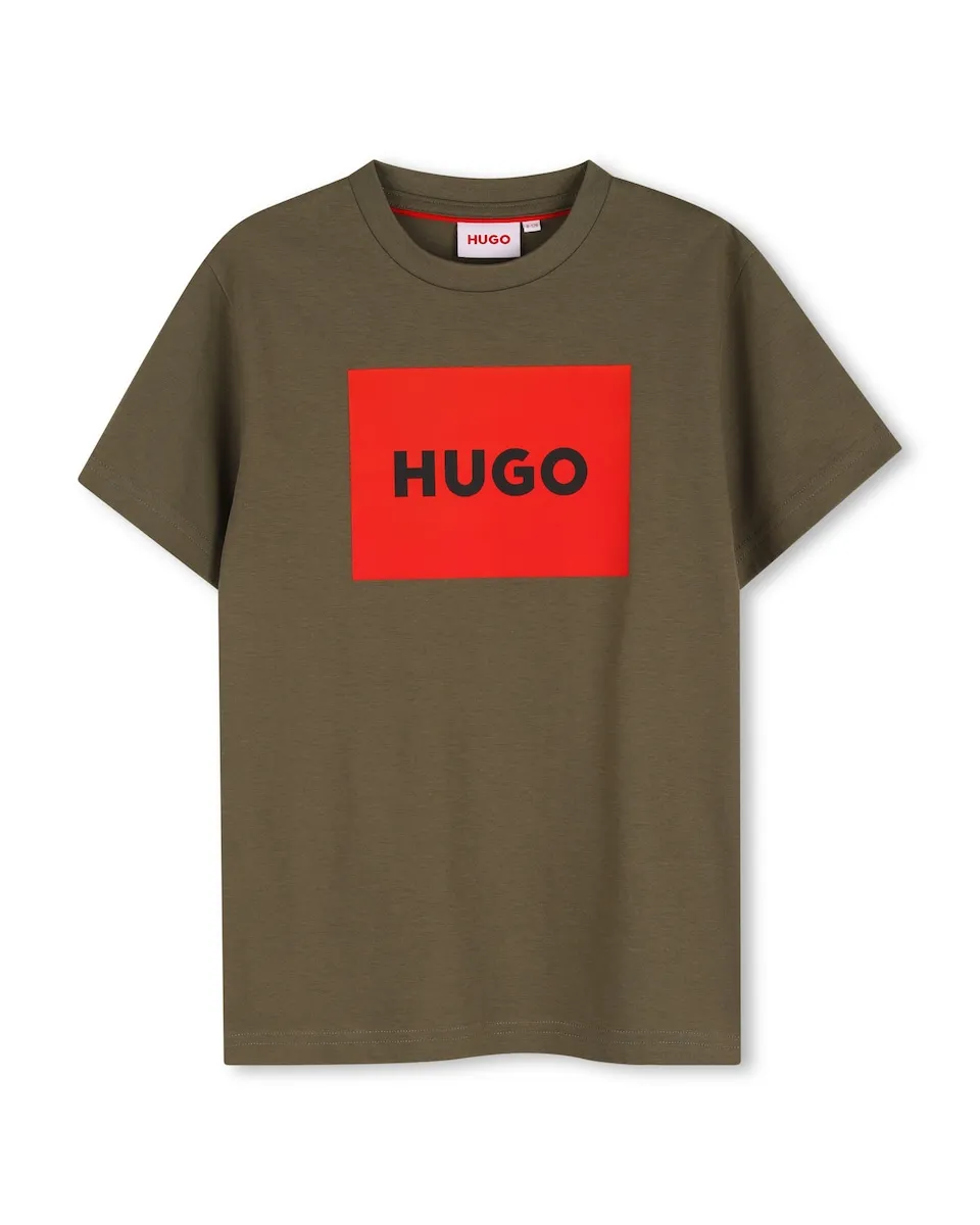 

Детская хлопковая футболка Hugo, цвет Kaki