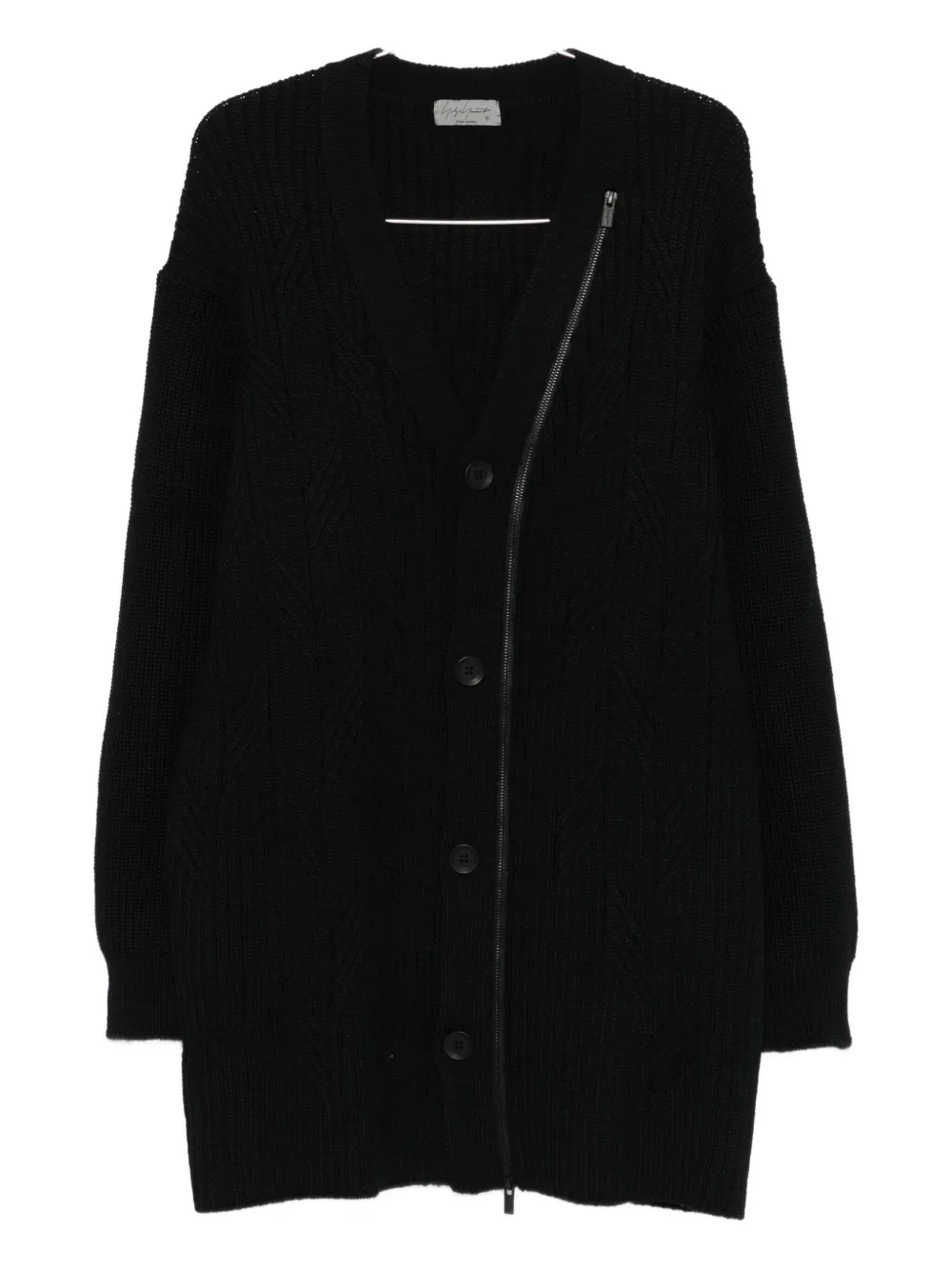 

Кардиган с косой вязкой и застежкой-молнией спереди Yohji Yamamoto, черный