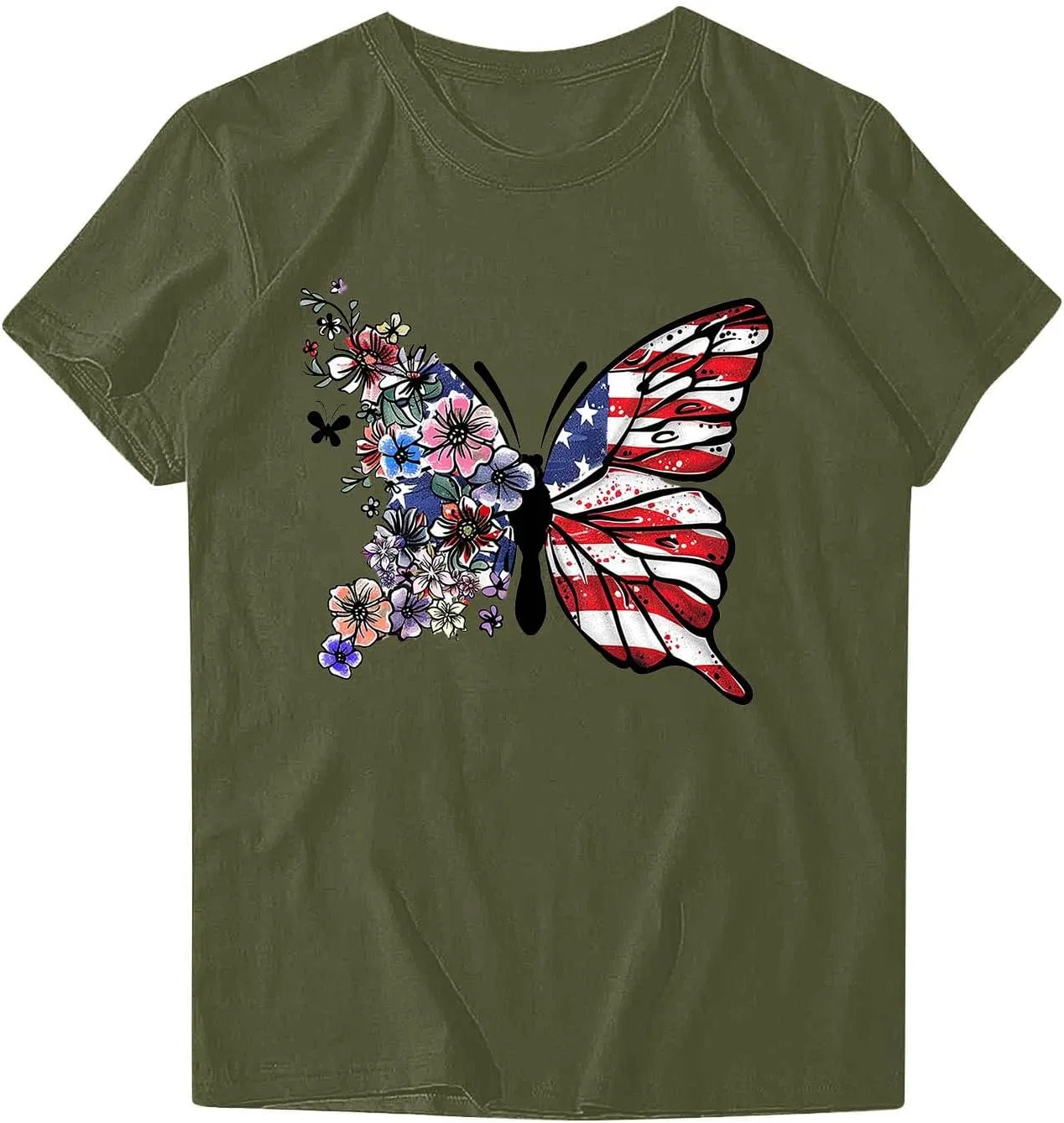 Футболка женская с принтом флага США, Generic, Army Green — фото 3
