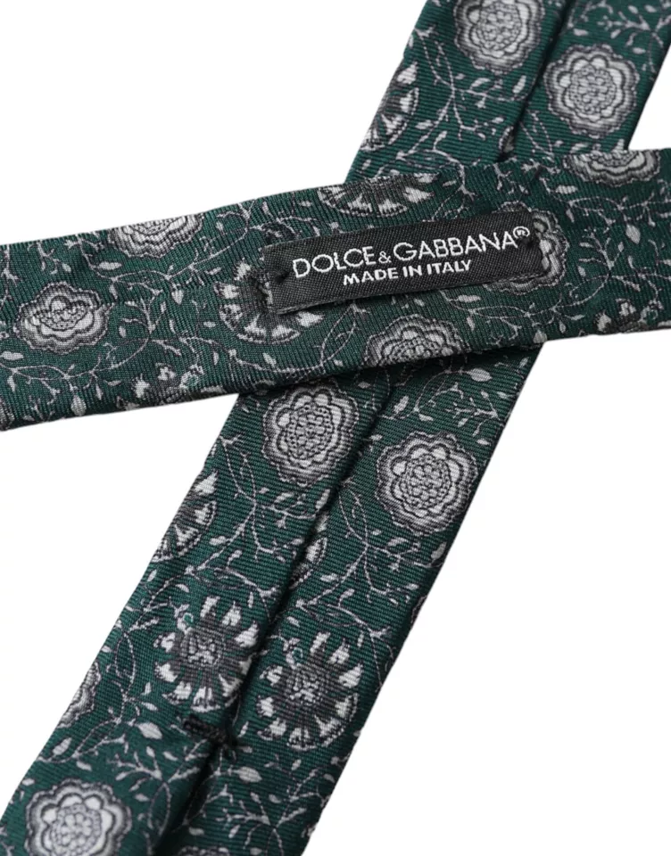 Зеленый шелковый регулируемый мужской галстук с цветочным принтом Dolce & Gabbana — фото 2