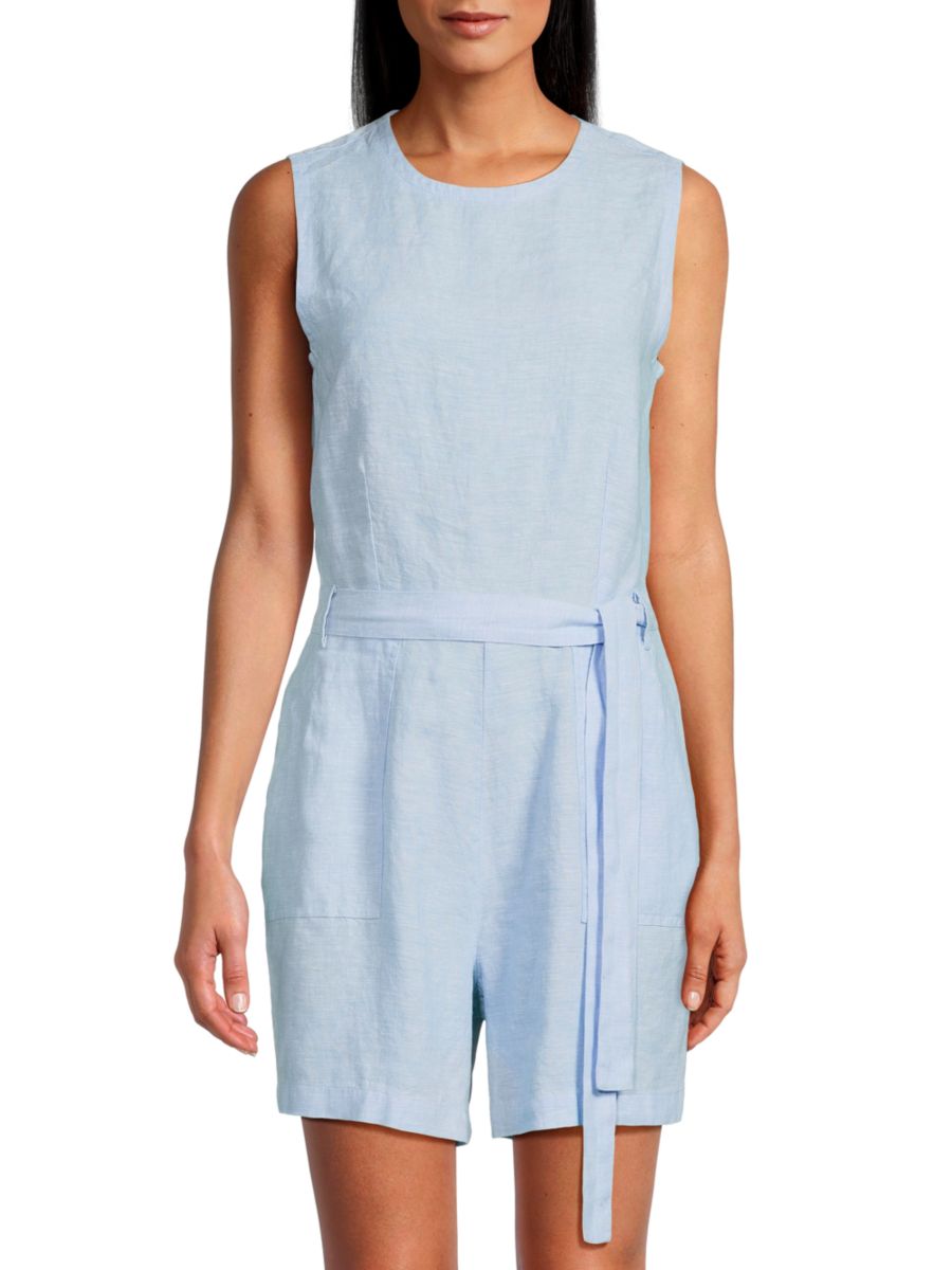 

Комбинезон из 100% льна с круглым вырезом и поясом Saks Fifth Avenue, цвет Chambray