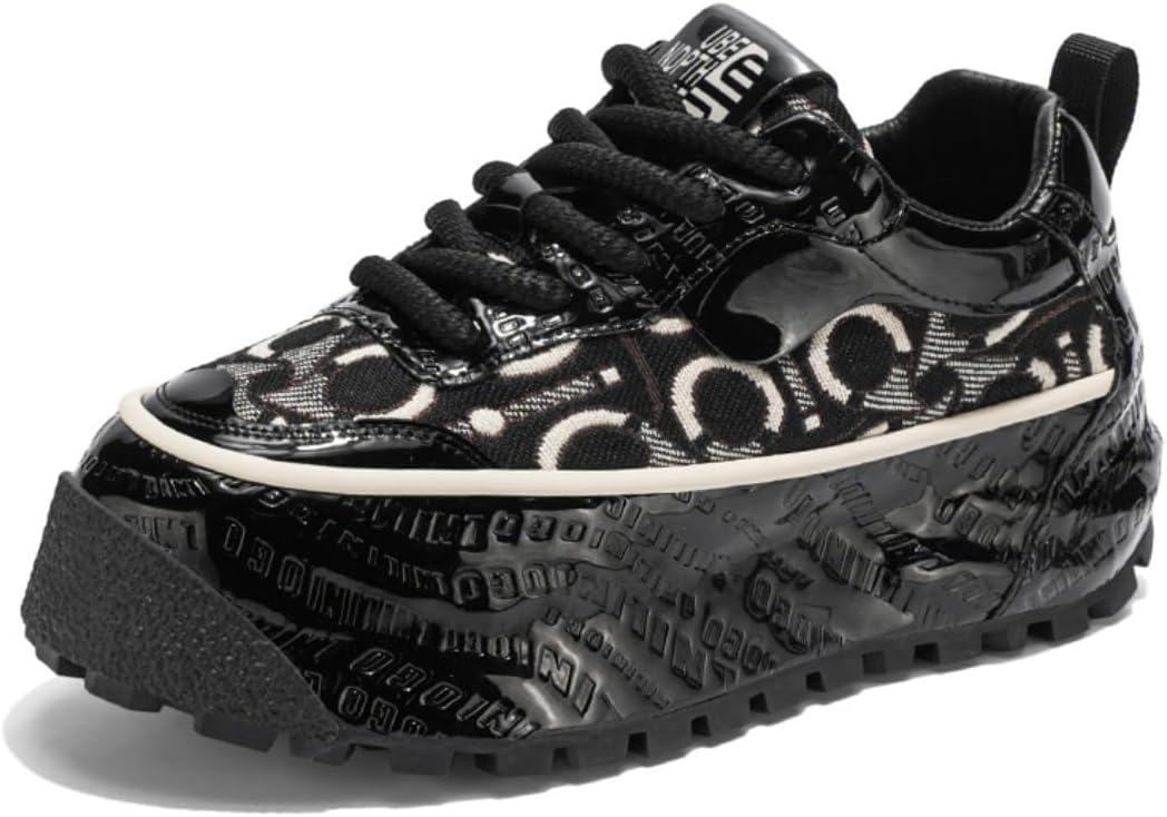 

Стильные кроссовки с принтом на платформе, дышащие, для комфорта и долговечности, мужские кроссовки с толстой подошвой, на шнуровке, кроссовки «папа» Lexamen, черный