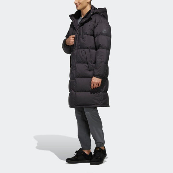 Пуховик adidas Puffy Long Down Stay Warm Outdoor Sports hooded down Jacket Black, черный — фото 4