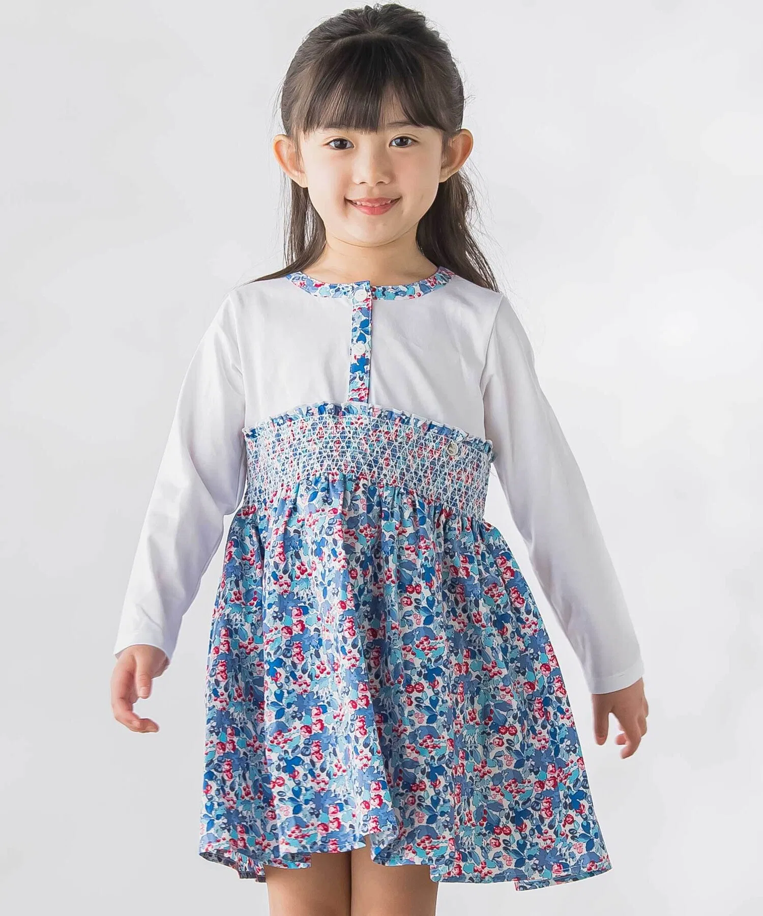 Детское платье BeBe Petits Pois Vert с длинным рукавом и цветочным принтом