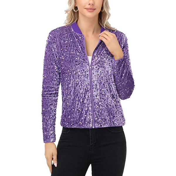 

Женская бомбер с пайетками на молнии спереди и резинкой Anna-Kaci, Purple