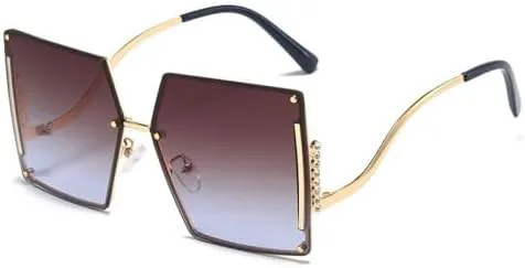 

2027 Модные квадратные солнцезащитные очки без оправы для женщин, винтажные солнцезащитные очки с бриллиантами, разноцветные женские очки MTZJH, Coffee2730