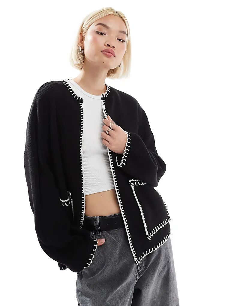

Вязаная кофта с отделкой одеяльным швом черного цвета ASOS DESIGN