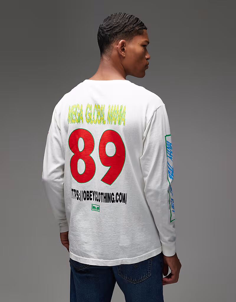 

Футболка Mega Global Mania с длинным рукавом и принтом на спине белого цвета Obey, Белый, Футболка Mega Global Mania с длинным рукавом и принтом на спине белого цвета Obey