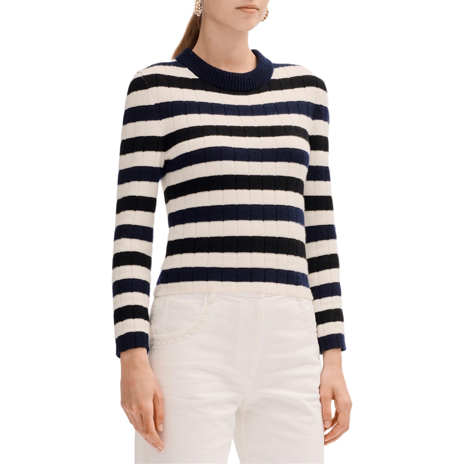 

CHANEL Трикотажный джемпер для женщин с круглым вырезом, цвет white marine blue black, модель Moderate Others