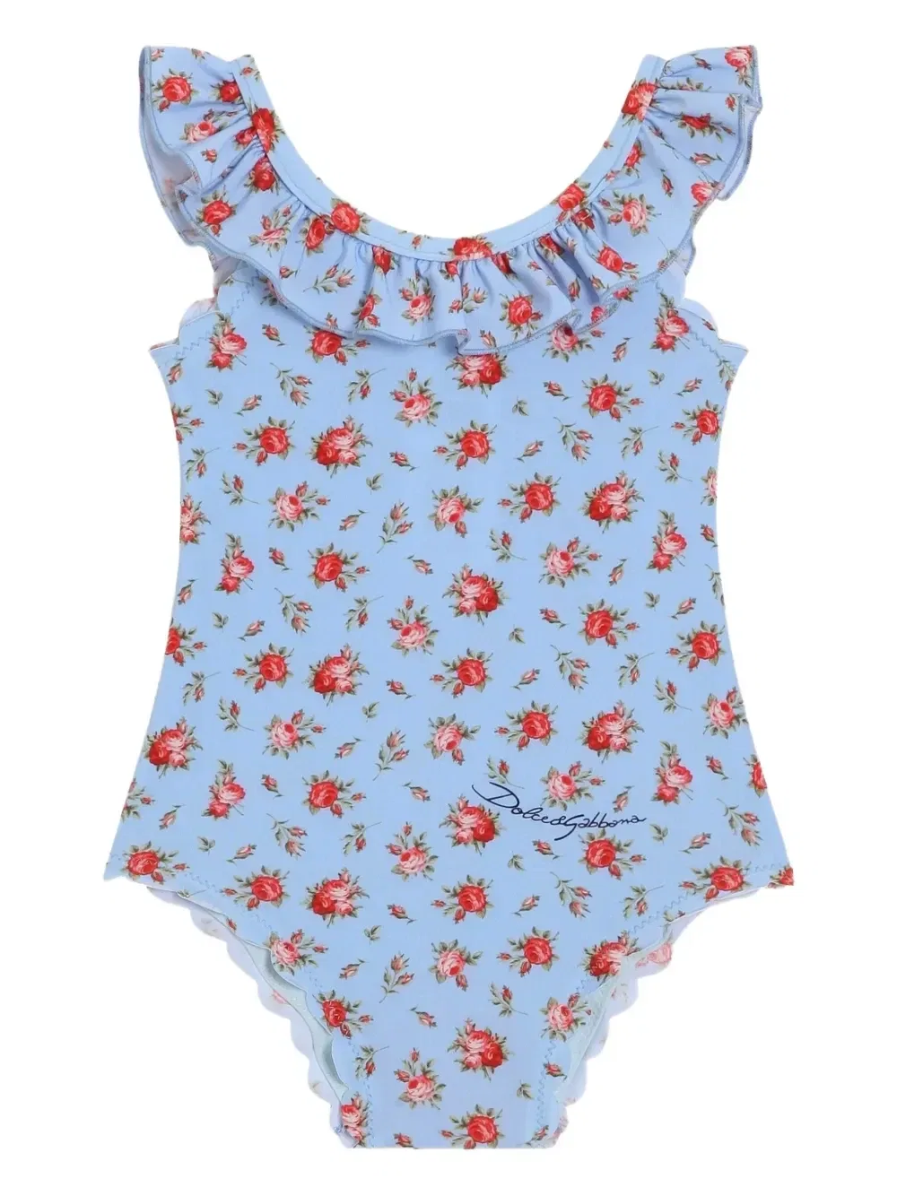 Купальник с оборками и цветочным принтом Dolce & Gabbana Kids, синий