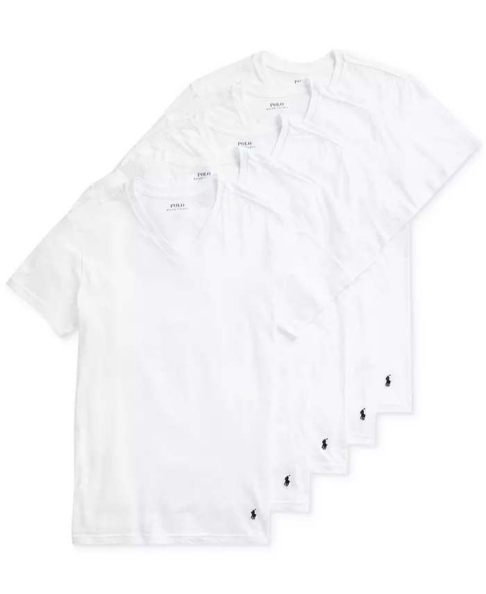 

Мужские классические V-образные футболки из хлопка, 5 штук, Slim Fit Polo Ralph Lauren, белый