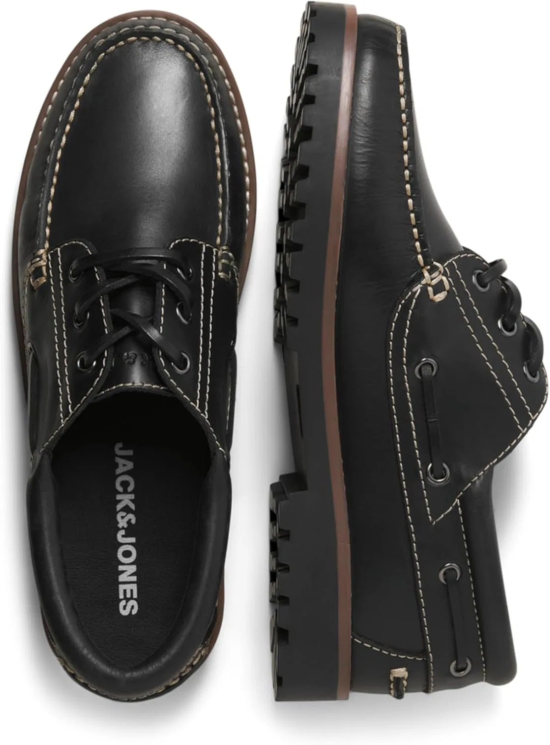 Мужские кожаные мокасины JACK & JONES Jfwbrooklyn, Black — фото 3