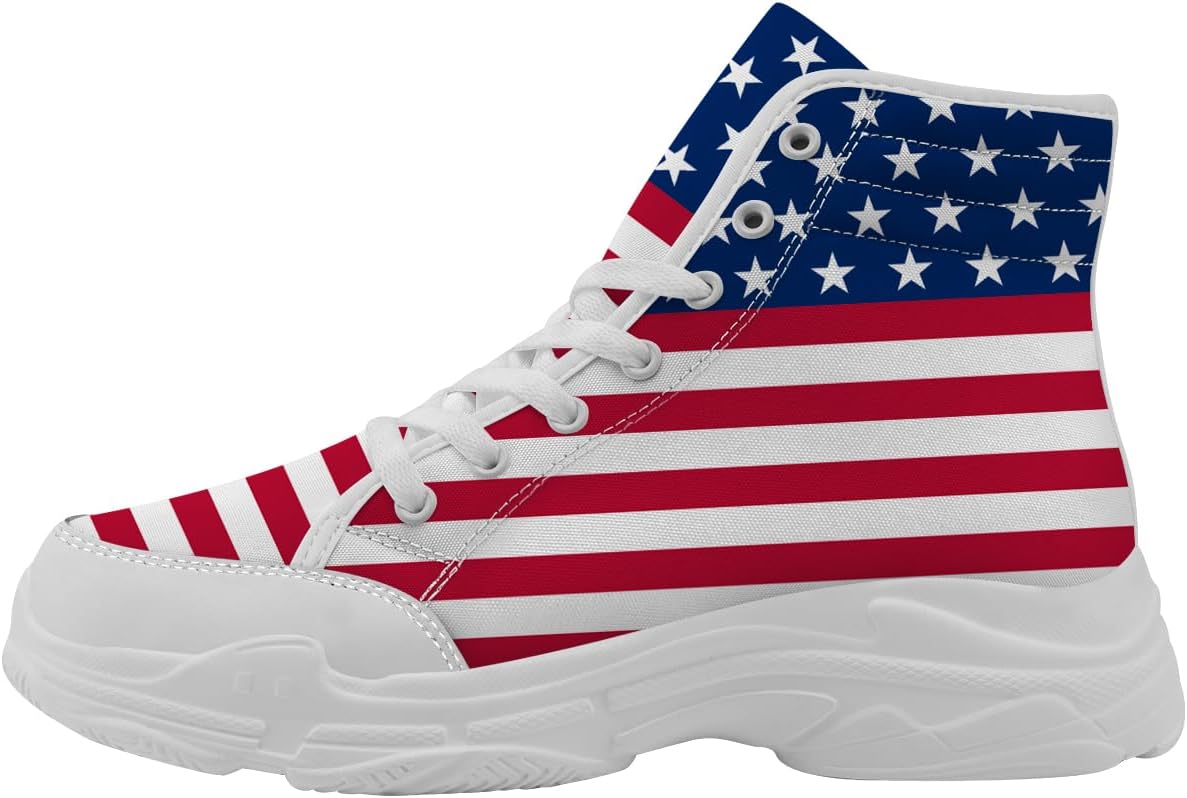 

Женские кеды на высокой подошве с флагом США, красно-бело-синие, из канвы, подарок для мужчин Quorax