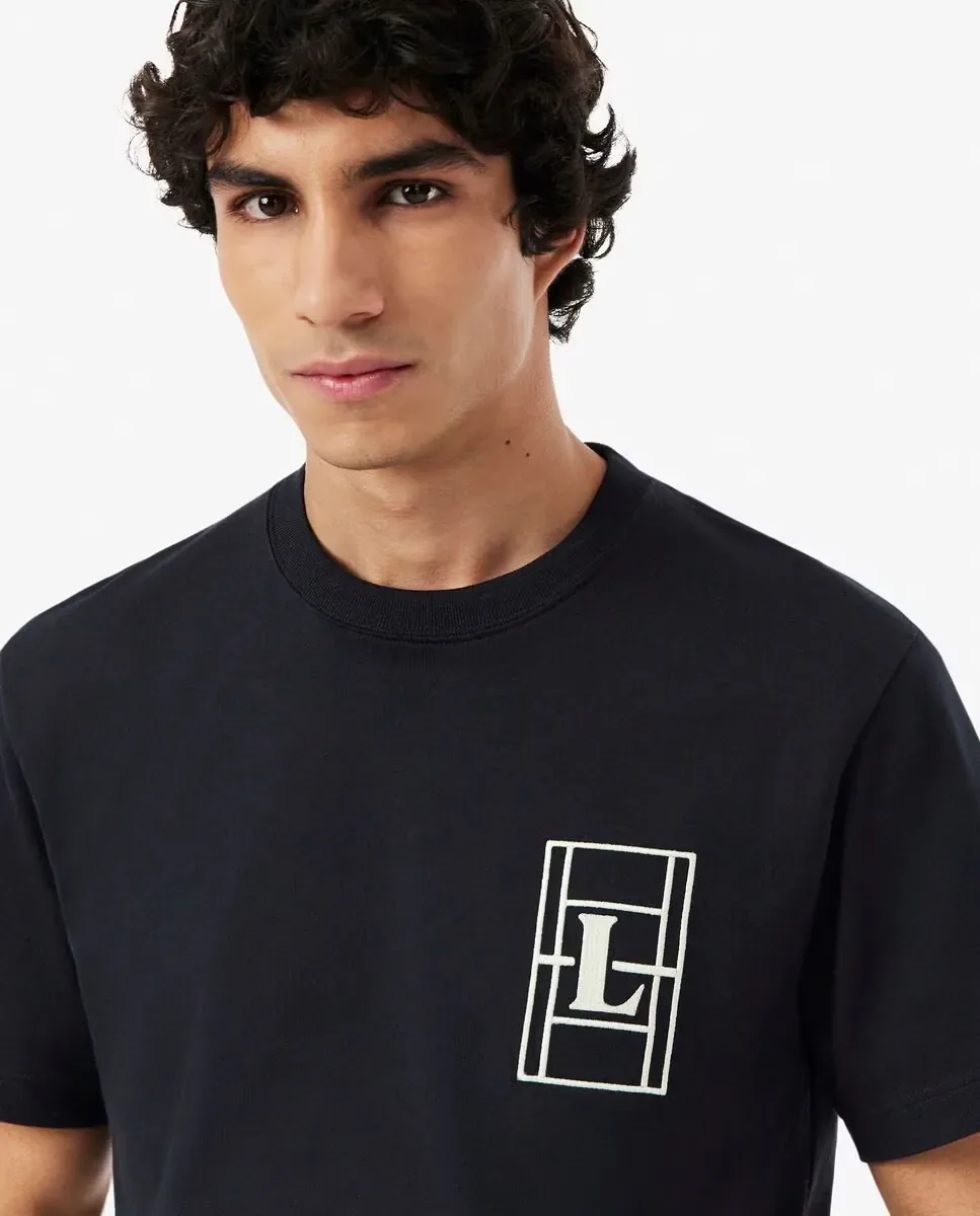 Мужская толстовка с короткими рукавами с вышивкой Lacoste, черный — фото 3