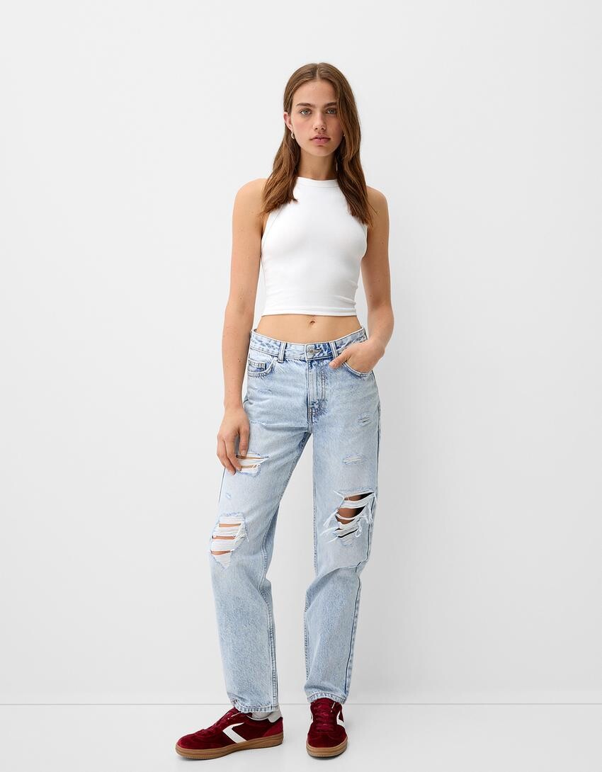 

Укороченные джинсы Bershka, голубой