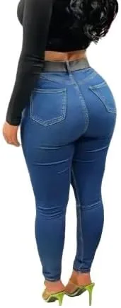 Generic Женские джинсы Plus Size в стиле скинни, потертые, из мягкой эластичной ткани, глубокого синего цвета, длинные, с застежкой-молнией