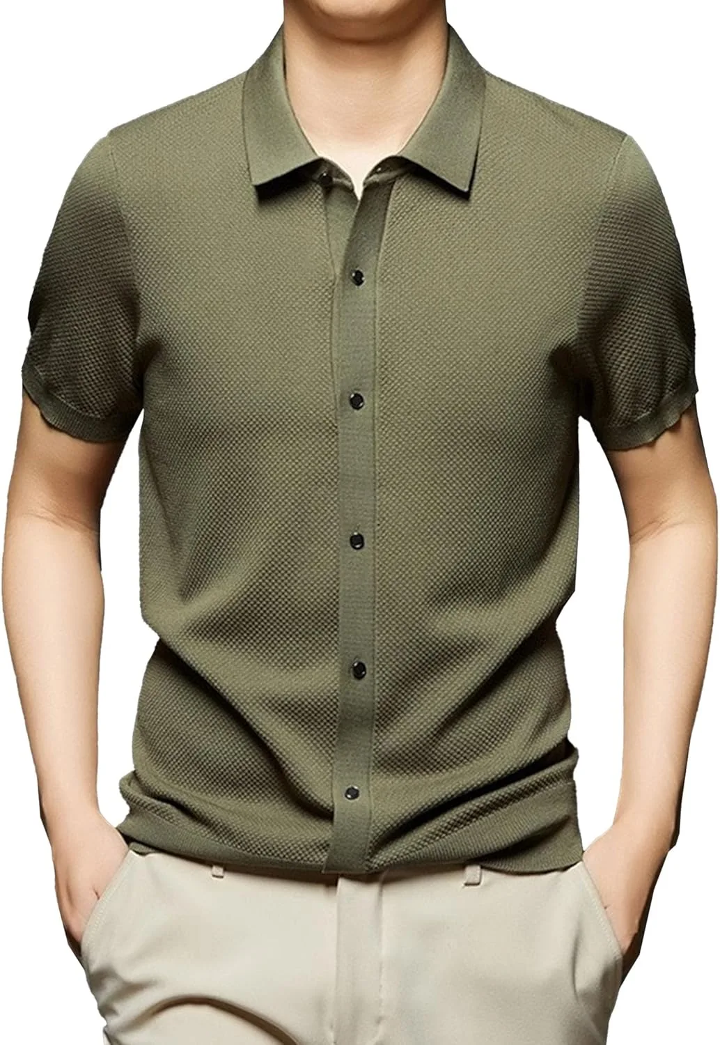 

Мужская текстурированная повседневная рубашка на пуговицах с коротким рукавом