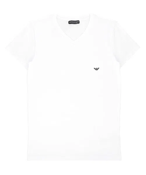 Футболка EMPORIO ARMANI с V-образным вырезом из хлопка с эластаном, черная — фото 2