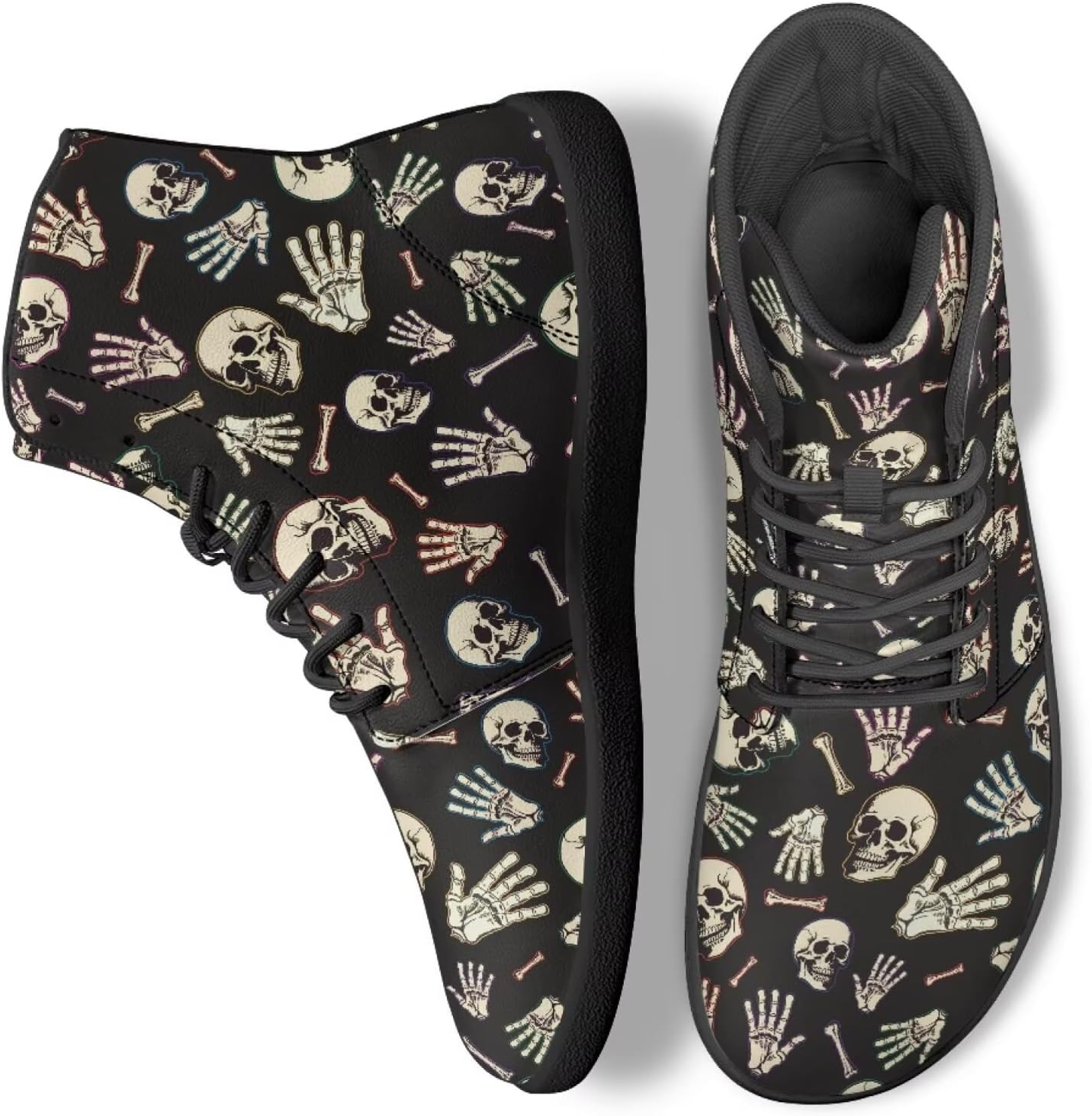 

Кеды с высоким берцем в виде черепа для мужчин и женщин, повседневная обувь для ходьбы, работы и бега Ecaestolph, черный