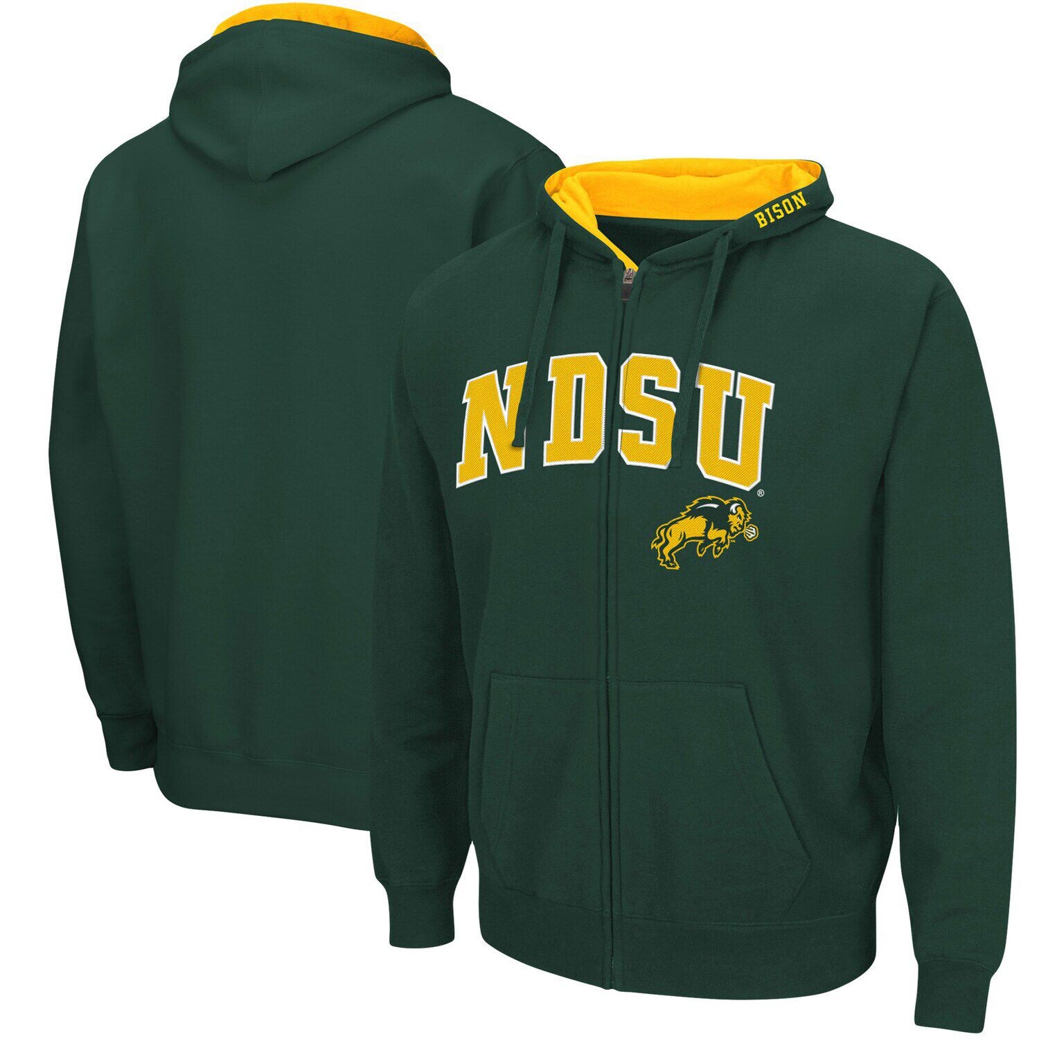 

Мужская толстовка с молнией во всю длину Colosseum Green NDSU Bison Arch & Logo 3.0