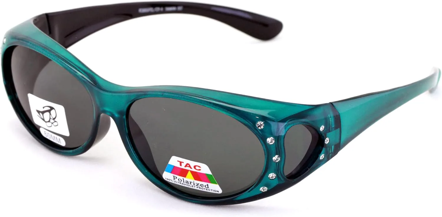 

Женские поляризованные солнцезащитные очки VWE с оправой в форме сердца, украшенные стразами, прямоугольной формой дужек и заушниками 60 мм V.W.E., Turquoise