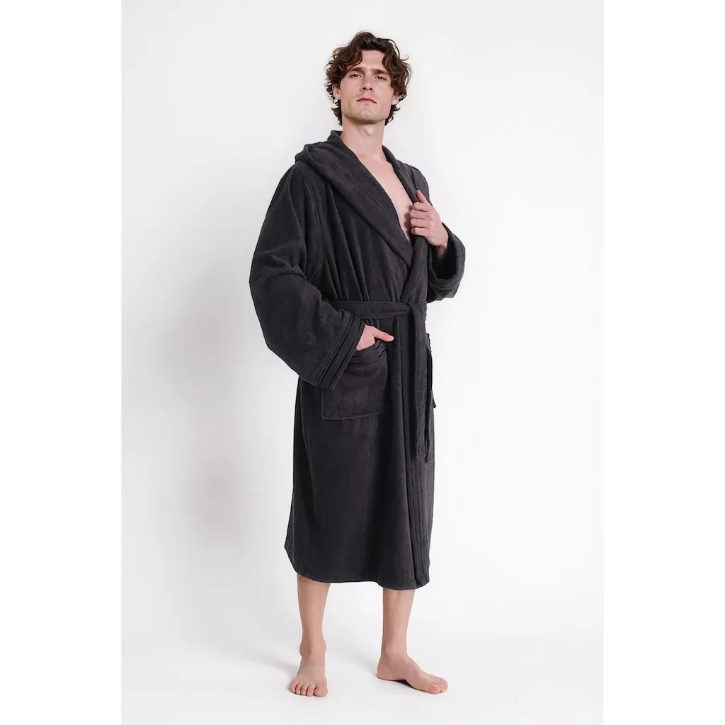 

Мужской халат Clement, идеально подходит для сауны и спа, гостиничный халат, утренний халат, 1 шт., 100% хлопок, однотонный, с блестящей полосатой отделкой, карманы, размеры S-4XL Bruno Banani, антрацит