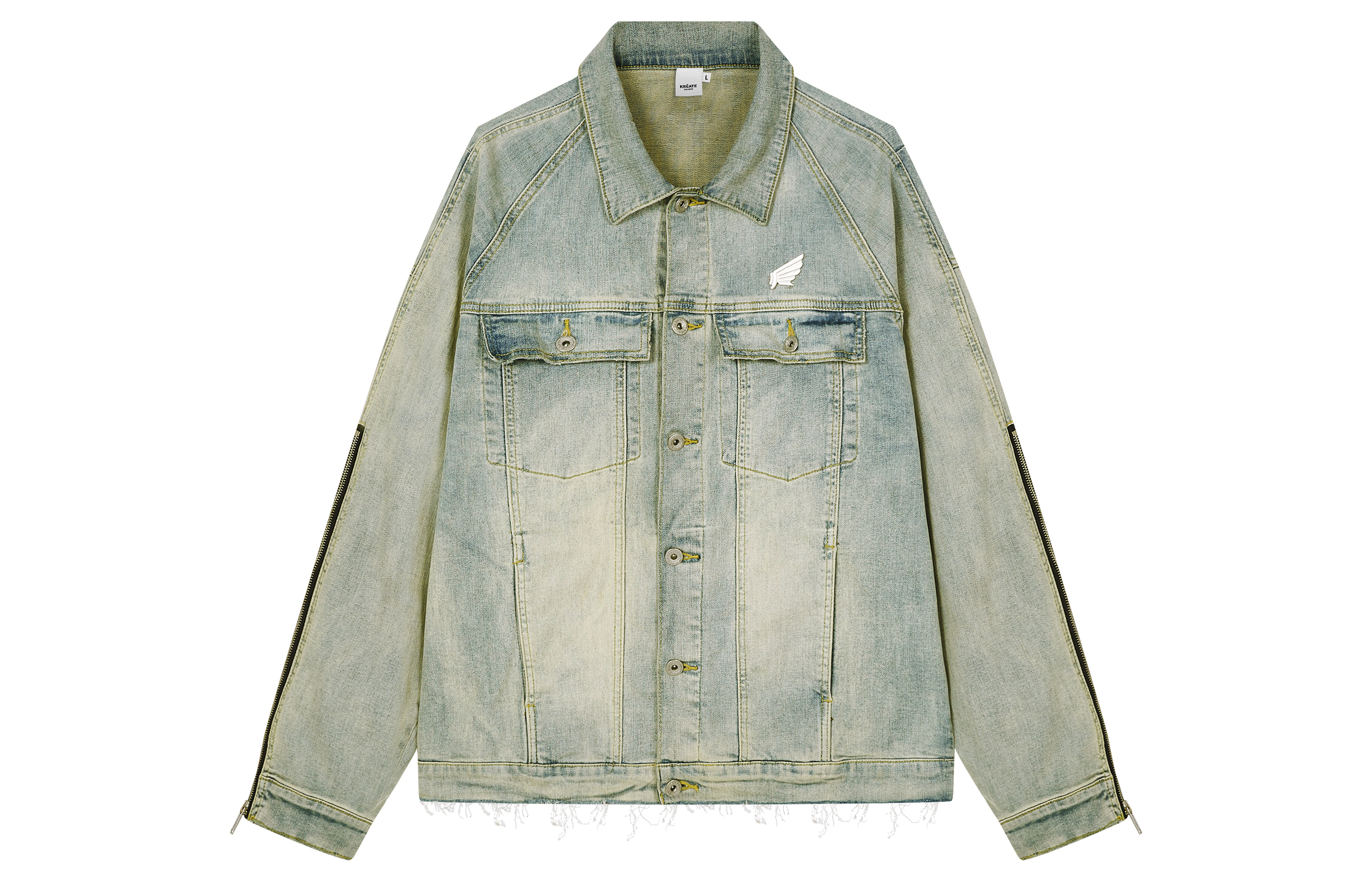

KREATE Стираная джинсовая куртка унисекс желтая грязевая, Yellow Mud Denim