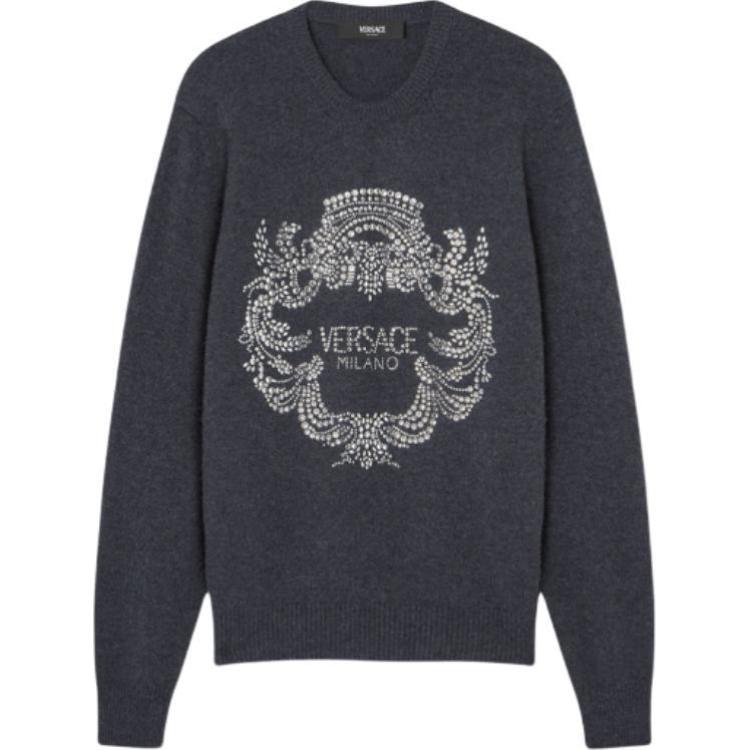 

Свитер, украшенный культовым гербом Versace, серый