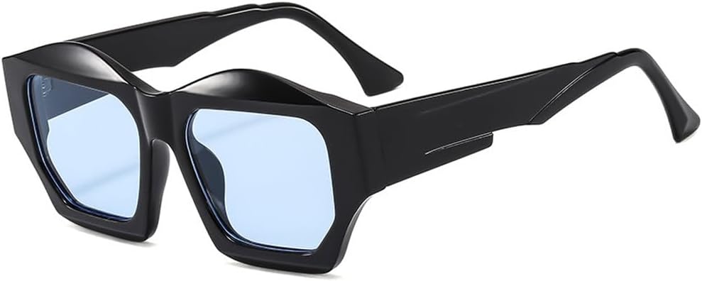 

Винтажные солнцезащитные очки для женщин и мужчин, роскошные солнцезащитные очки с нестандартной оправой и многоугольными линзами, модные очки UV400 TKKTLLT, Black Blue