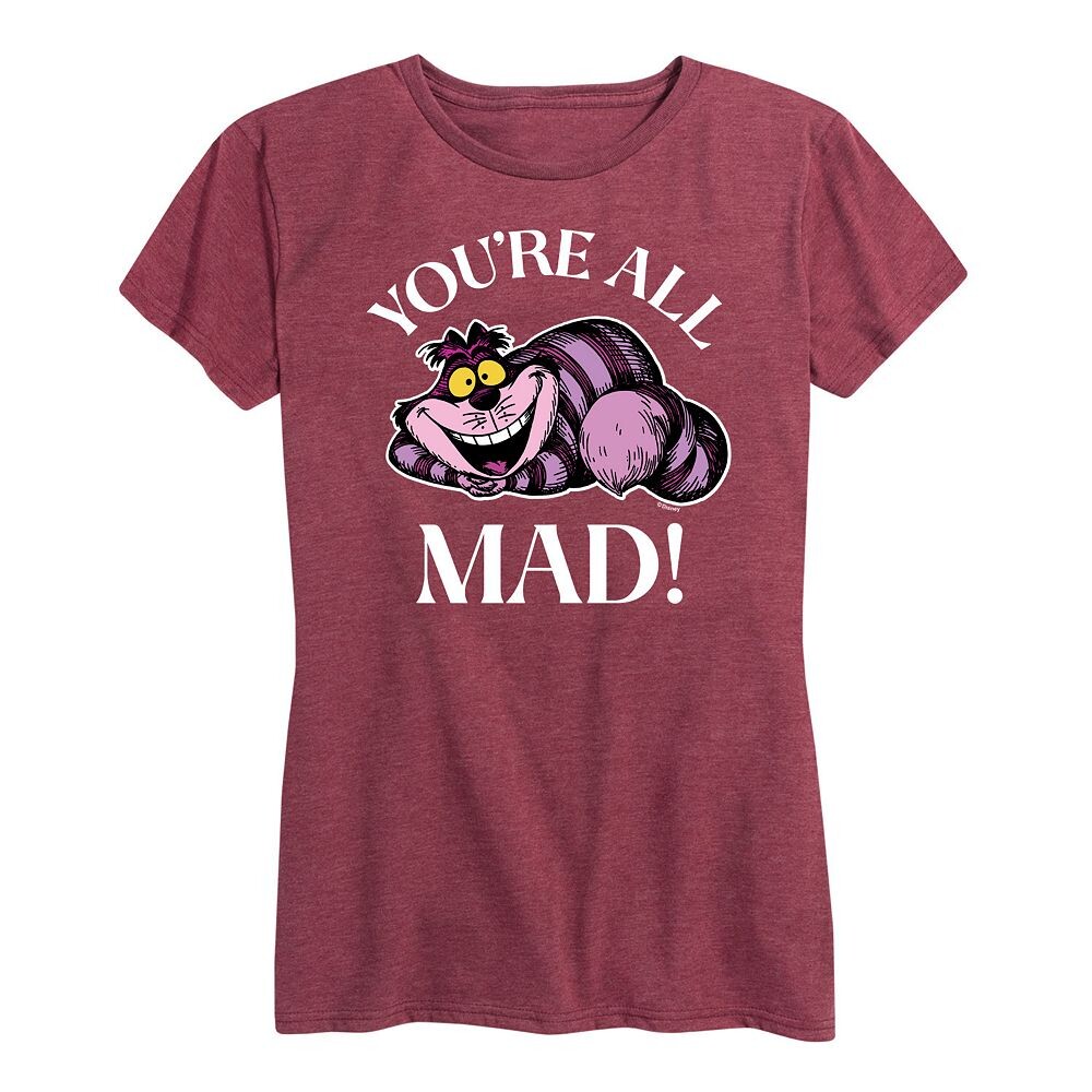 

Женская футболка Disney's Alice in Wonderland с рисунком You're All Mad, цвет Heather Dark Red