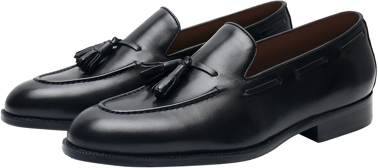 

Мужские туфли слипоны, повседневные лоферы с кисточками, из натуральной кожи, модные мокасины, современные свадебные туфли, лоферы с монетницей, деловые туфли под костюм, смокинговые туфли для мужчин Santimon, черный