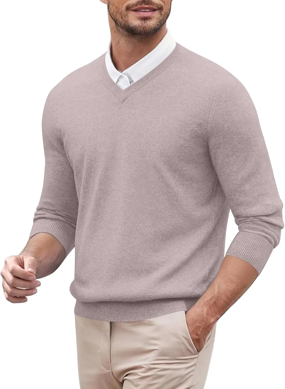 

Мужской свитер V-образным вырезом, легкий, облегающий