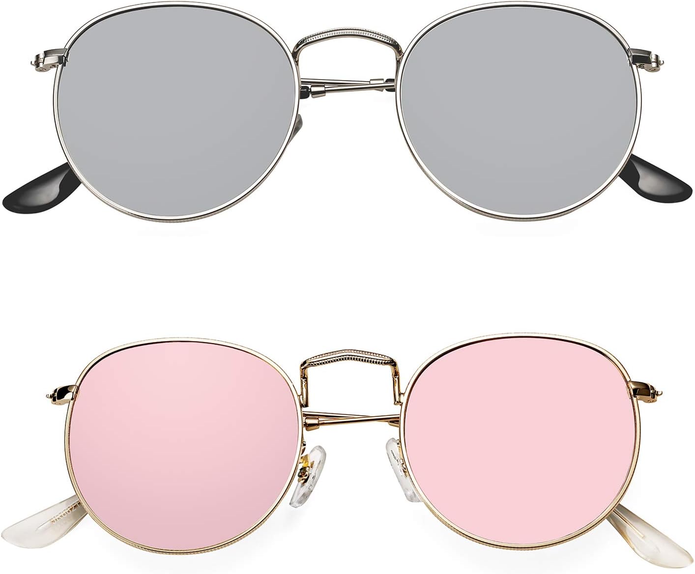 

Солнцезащитные очки PROUDDEMON маленькие круглые поляризованные для женщин, защита UV400, зеркальные линзы, металлическая оправа, Silver Frame Silver Lens/Gold Frame Pink Lens