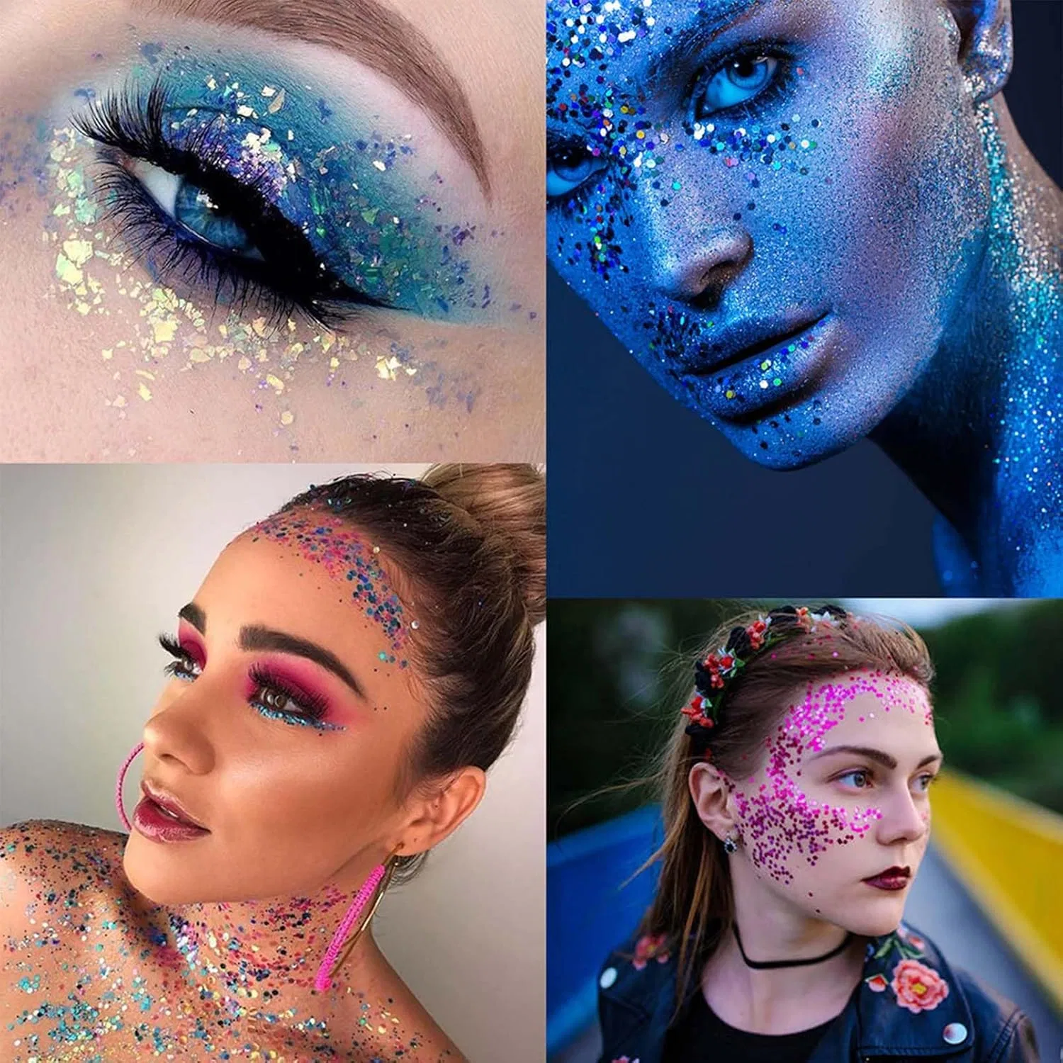Набор из 24 цветов глиттера для лица и тела Festival Glitter Face с гелем и кистью Clawrex — фото 4