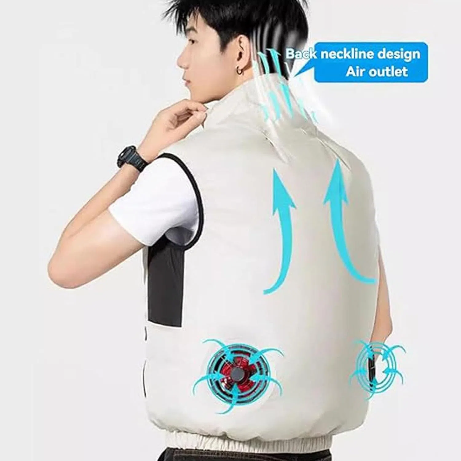 Куртка Noraui Fan Jacket, мужская охлаждающая жилетка с двумя вентиляторами, для жаркой погоды Generic, Apricot — фото 3