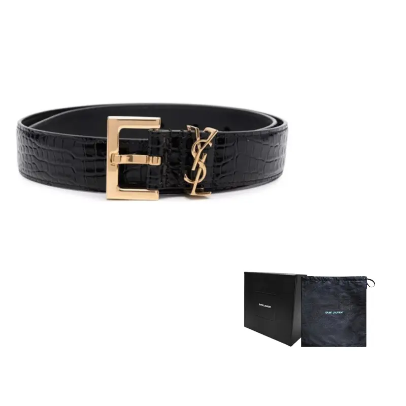 

SAINT LAURENT Кожаный ремень женский черный ширина 3 см