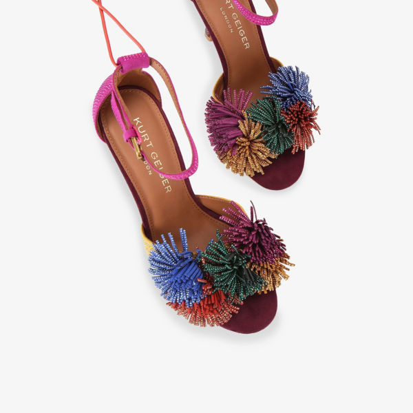 Босоножки на каблуке Kurt Geiger London с помпонами из замши, мультиколор — фото 2