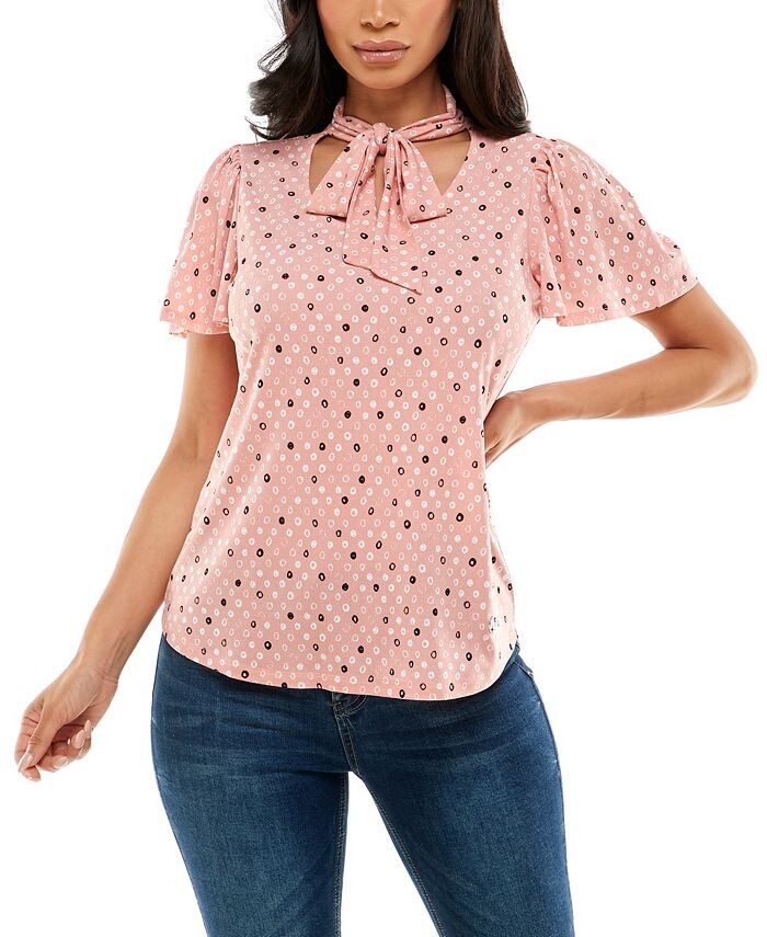 

Женский топ с развевающимися рукавами и галстуком-бабочкой на шее Adrienne Vittadini, цвет Impression Circles Rose Tan