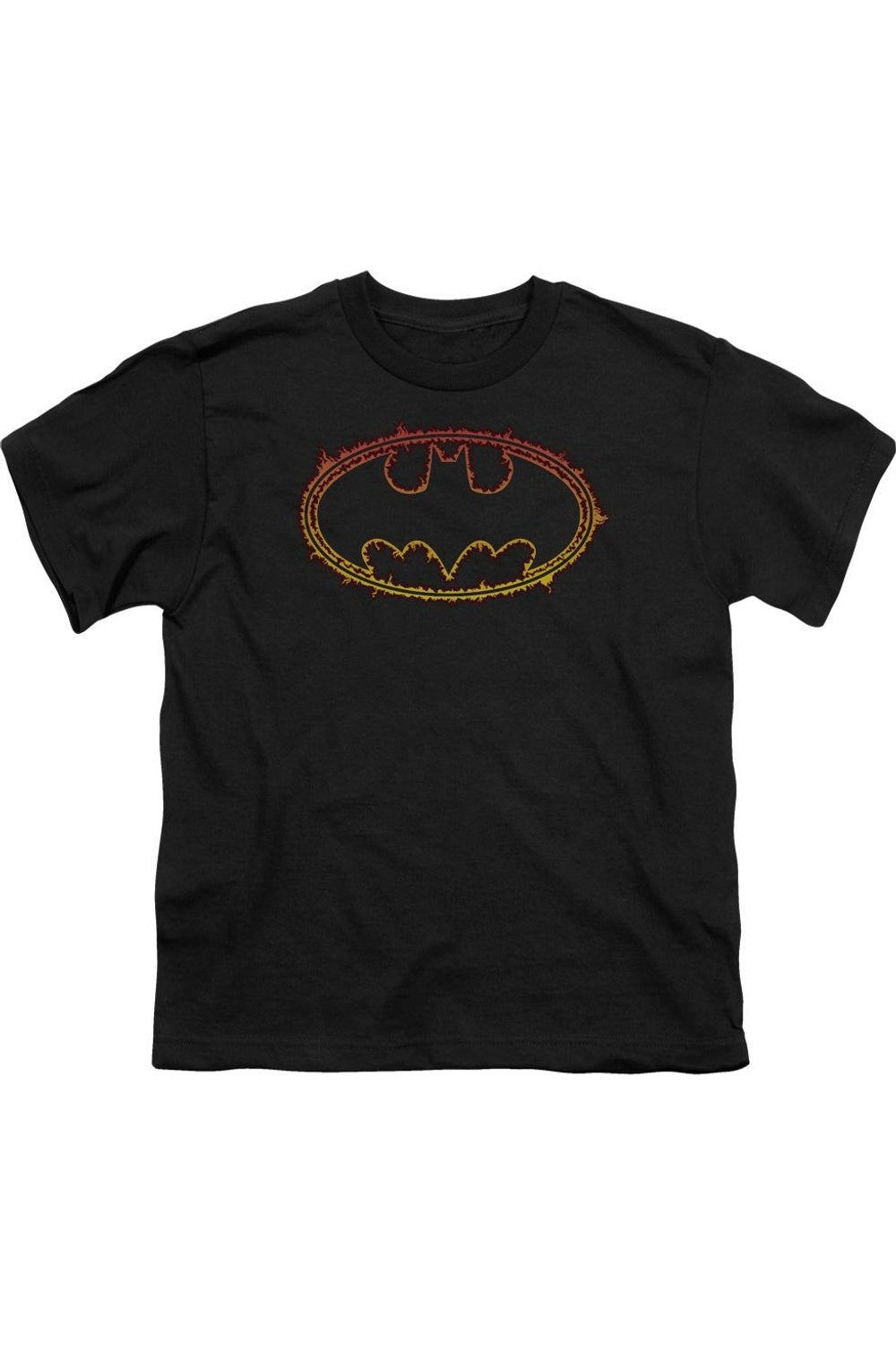 

Футболка с коротким рукавом для детей с контурным логотипом Batman в огне Gildan, черный